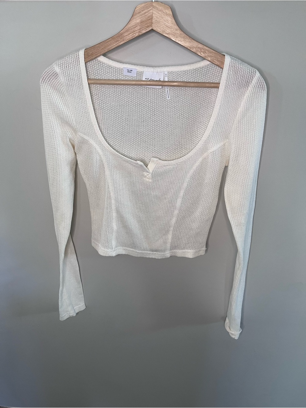 Out From Under Urban Outfitters Cream Waffle Knit Corset Top Long Sleeve Small
